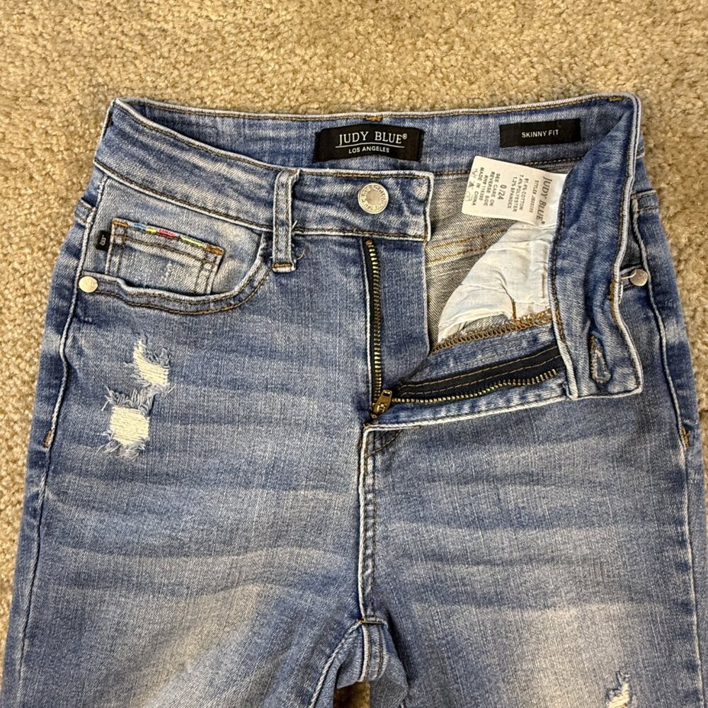 Judy Blue Skinny Fit Jeans Womens Size 0/24 High Rise Denim Blue Ankle F680 - Picture 4 of 16